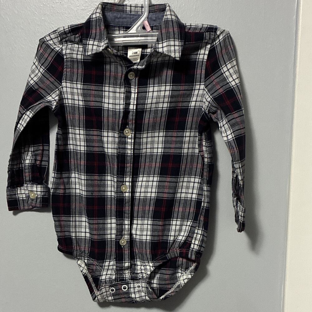 OshKosh B'gosh 24M Plaid Cotton Long Sleeve Collared Button Front Bodysuit